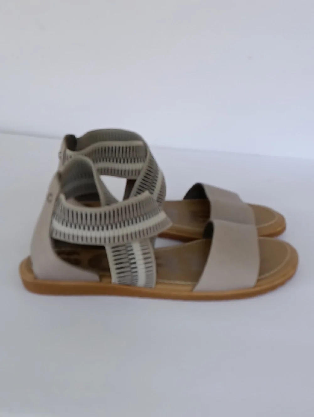 Sorel Ella Womens Leather & Elastic  Gladiator Sandals Size 6 Gray & Tan